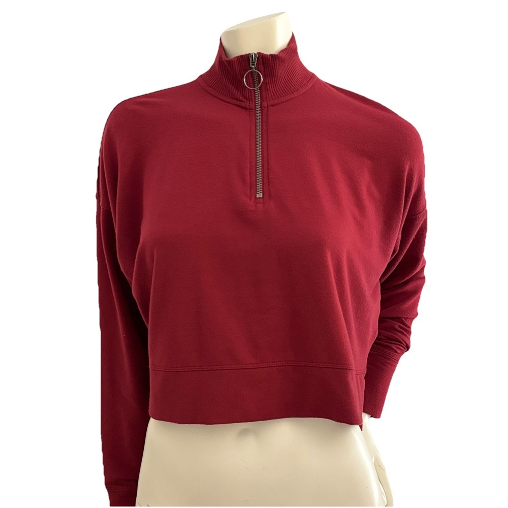 Ideology 1/4 Zip Sweatshirt Ribbed Mock Neck Burgundy Thumbholes Athleisure M